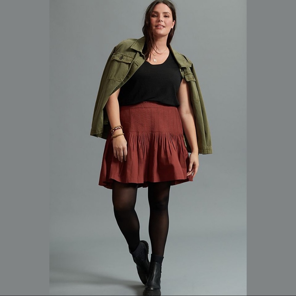 ANTHROPOLOGIE Eula Pintucked Mini Skirt XL